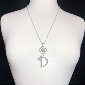Initial D Monogram Letter Quatrefoil Silver & Gold Tone Long Necklace